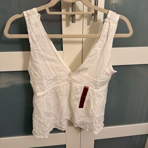 White V-Neck Lace-Trim Tank Top